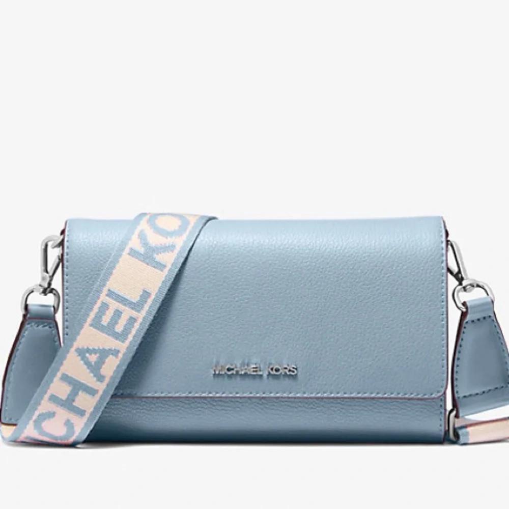 Michael Kors Jet Set Large Leather Crossbody Blue Bag New - Picture 2 of 5